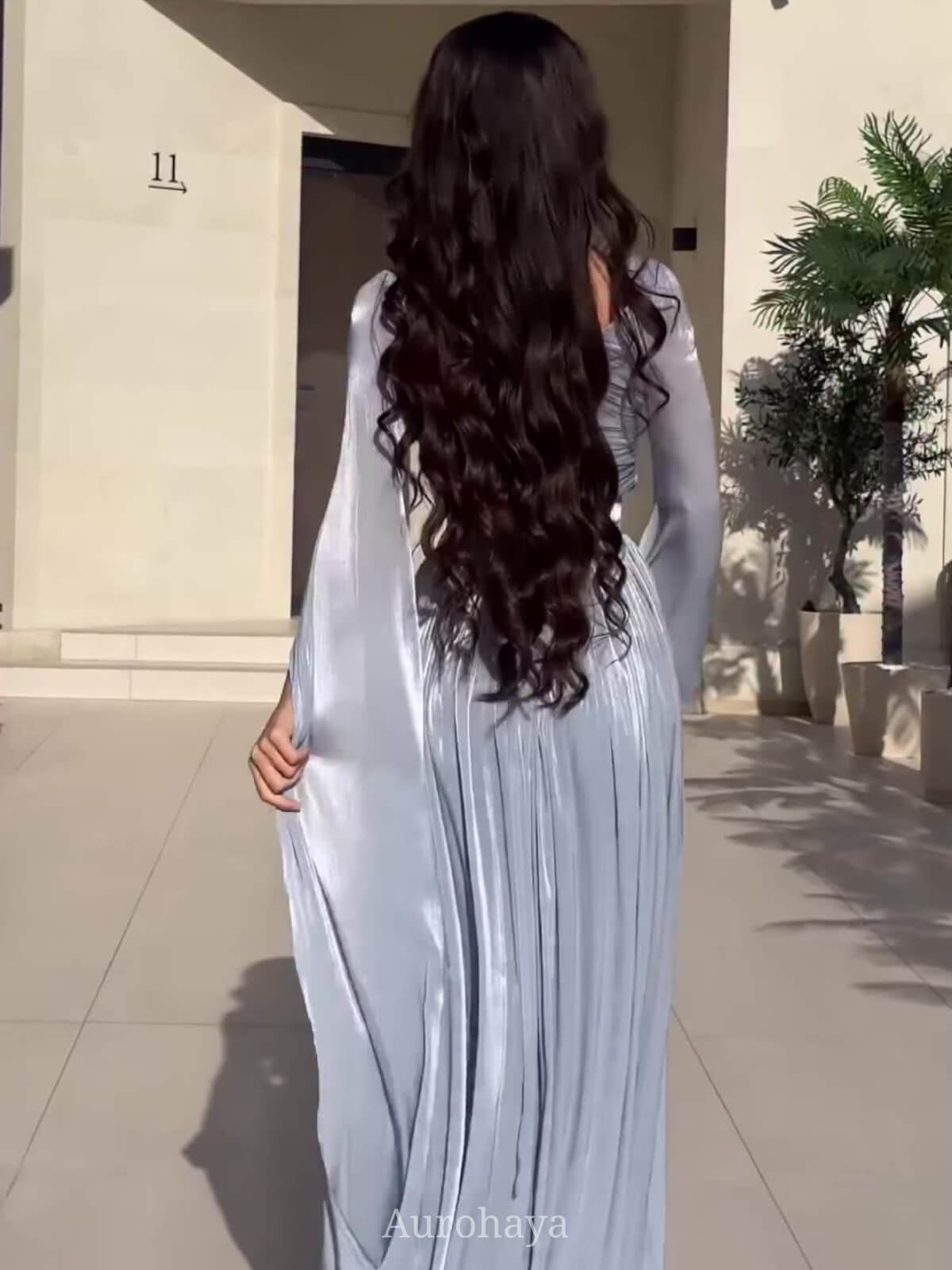 Ruched Irregular Neck Slit Long Sleeve Maxi Dress