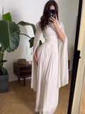 Ruched Irregular Neck Slit Long Sleeve Maxi Dress