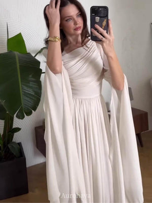 Aurohaya Ruched Irregular Neck Slit Long Sleeve Maxi Dress