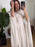 Ruched Irregular Neck Slit Long Sleeve Maxi Dress