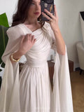 Ruched Irregular Neck Slit Long Sleeve Maxi Dress