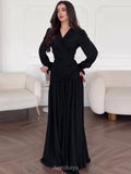 Chiffon Long Sleeve V-Neck Wrap Ruched Waist Maxi Dress