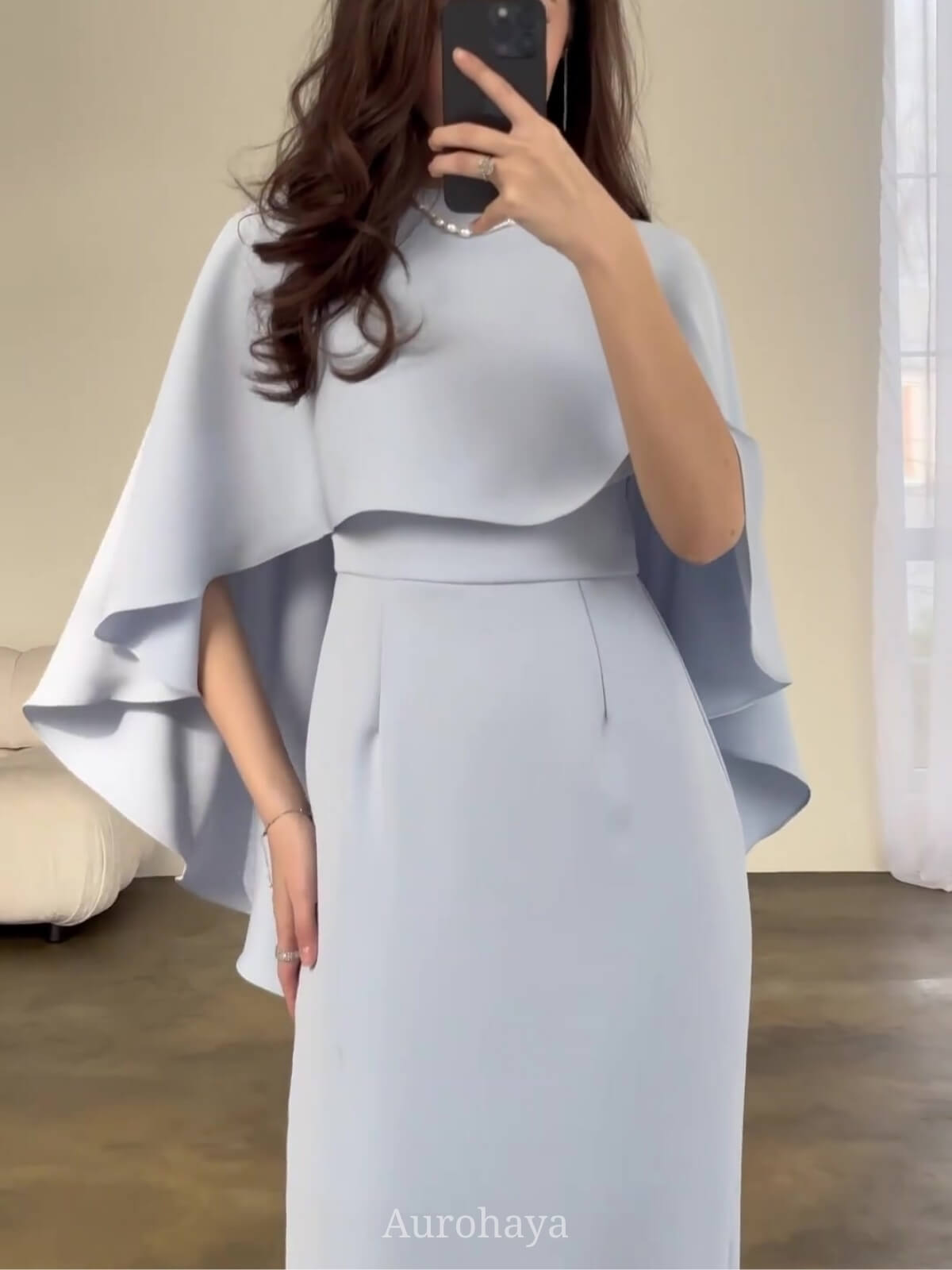 Slim Fit Silk Shawl Cape Maxi Dress