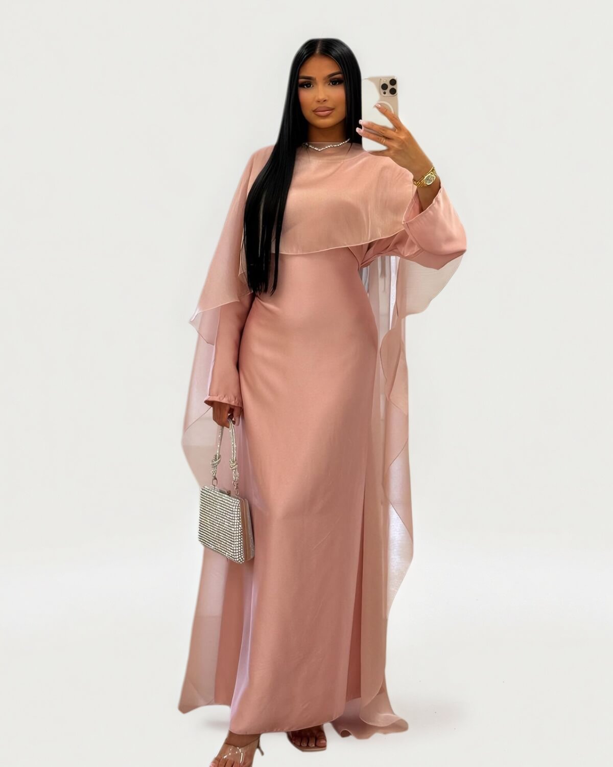 Tie-up dress and iridescent veil set