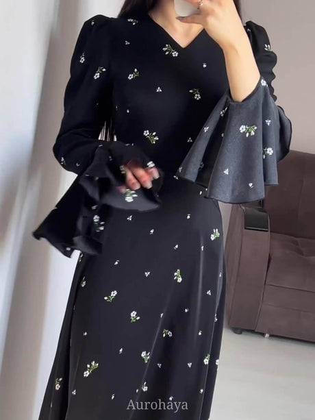 Aurohaya Floral Long-Sleeve Long-Sleeve Maxi Dress