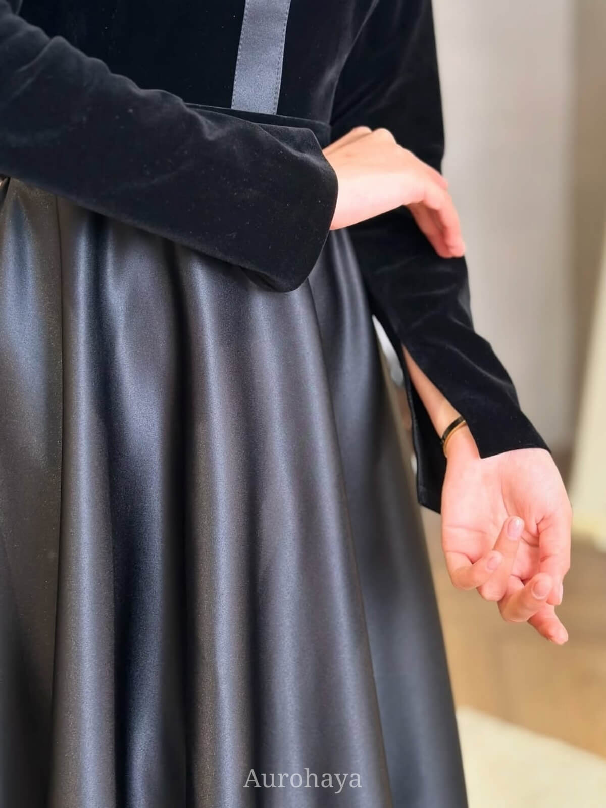 Satin Vintage Velvet Long Sleeve High-Waist Maxi Dress