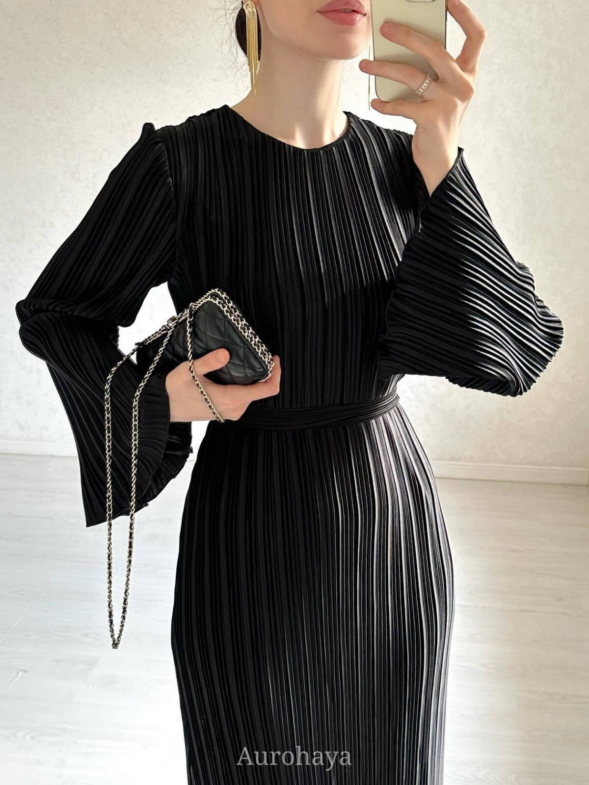 Pleated Bell Cuffs Bell Cuffs Maxi Dress