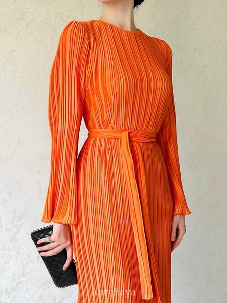 Aurohaya Pleated Bell Cuffs Bell Cuffs Maxi Dress