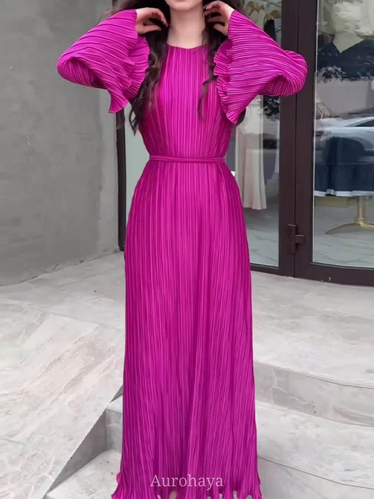 Pleated Bell Cuffs Bell Cuffs Maxi Dress