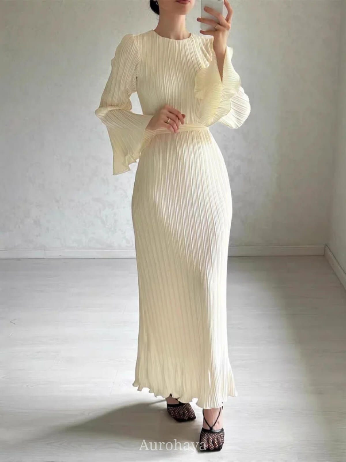 Pleated Bell Cuffs Bell Cuffs Maxi Dress