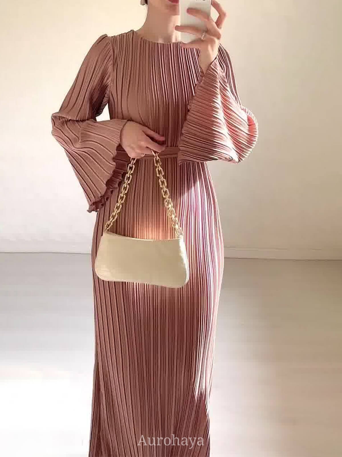 Pleated Bell Cuffs Bell Cuffs Maxi Dress