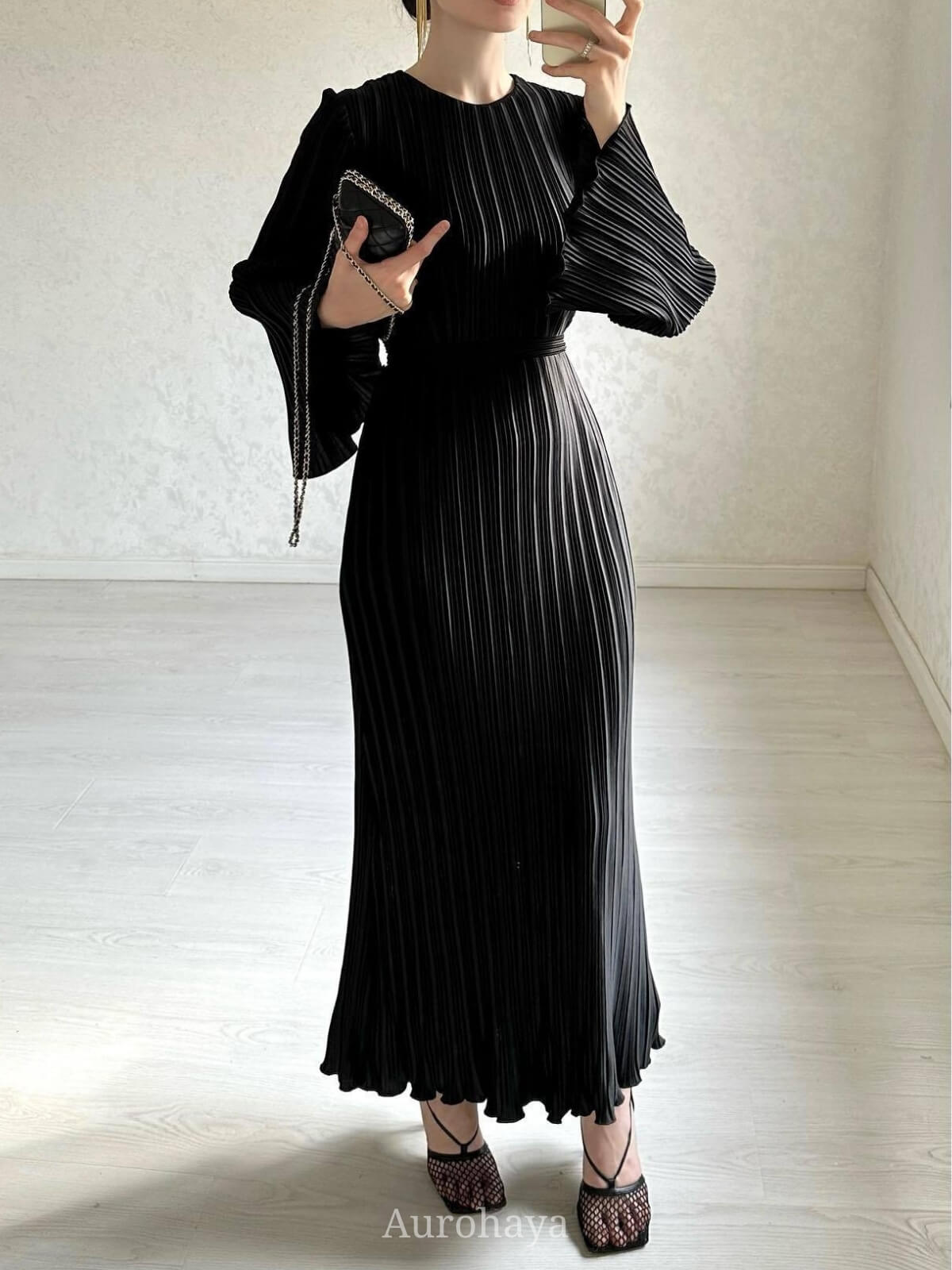 Pleated Bell Cuffs Bell Cuffs Maxi Dress