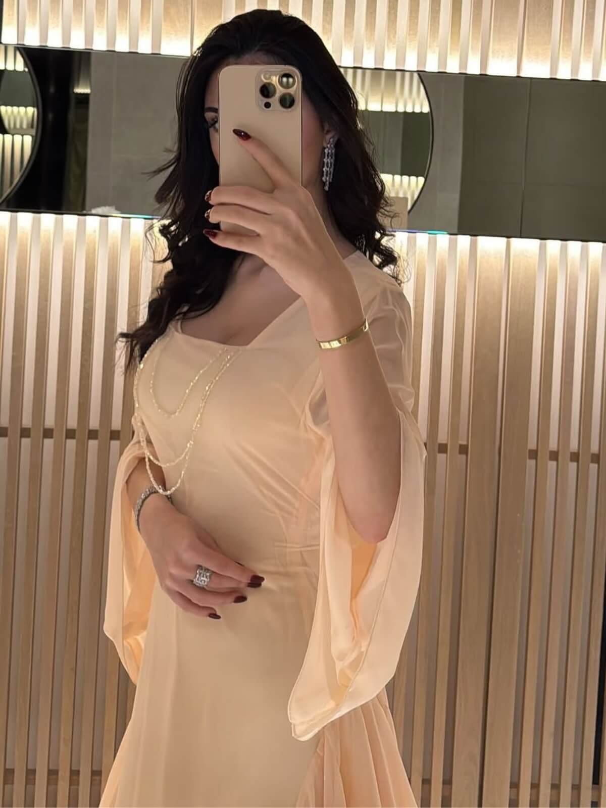 Square Neck Ruffle Long Sleeve Waist-Cinched Maxi Dress