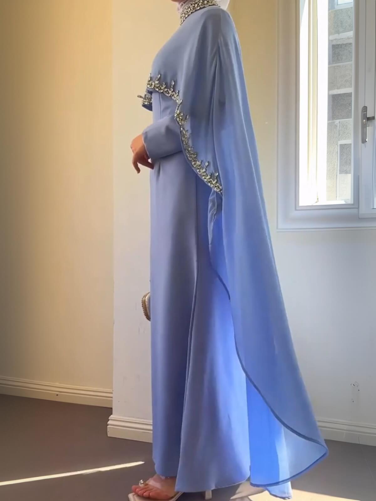 Luxury Beaded Cape Maxi Dress
