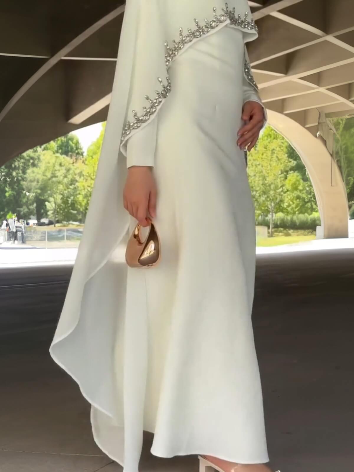Luxury Beaded Cape Maxi Dress