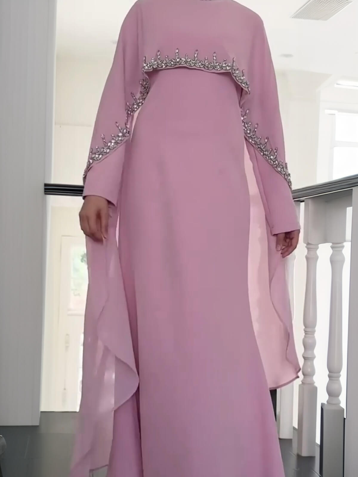 Luxury Beaded Cape Maxi Dress