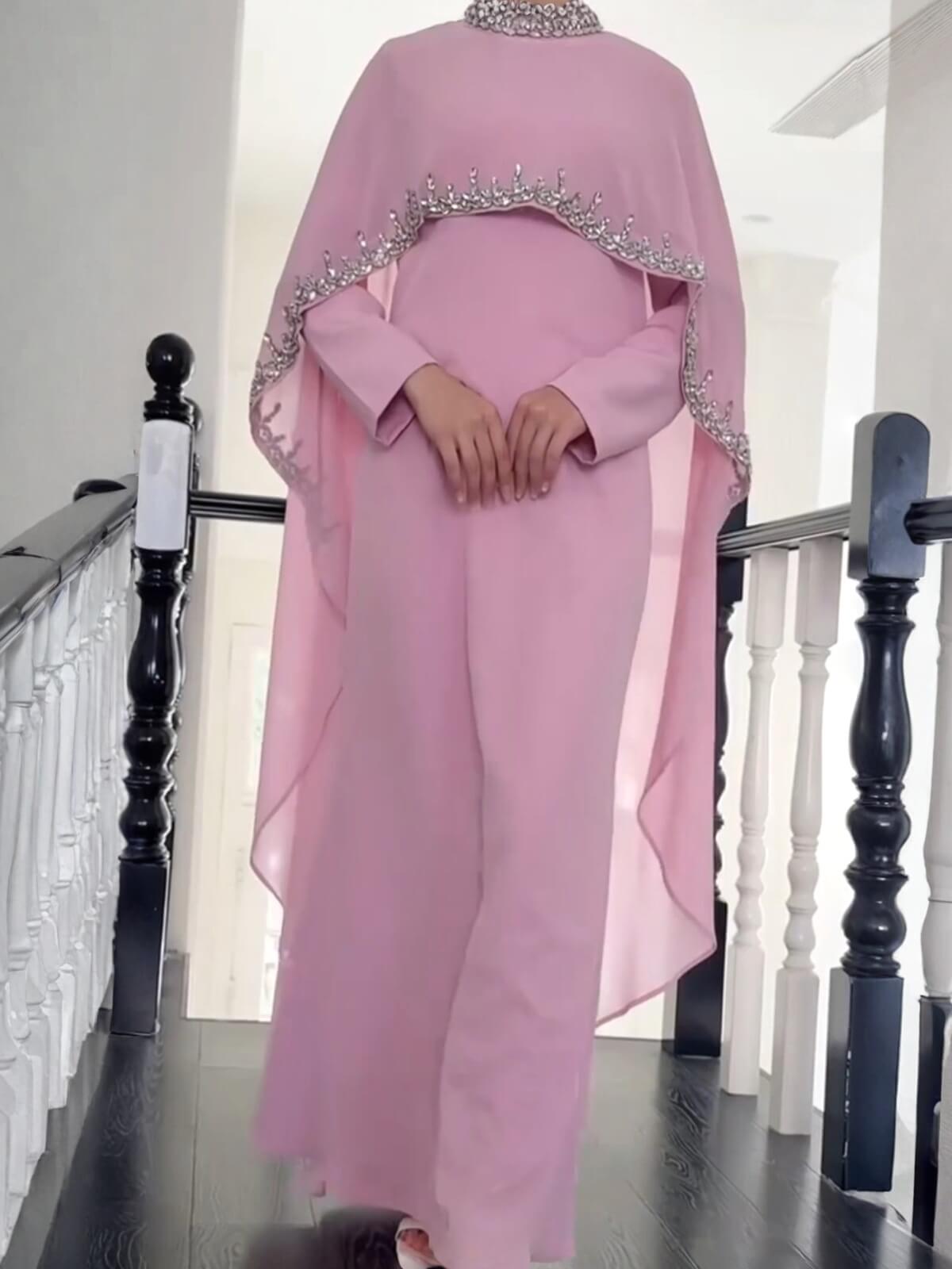 Luxury Beaded Cape Maxi Dress
