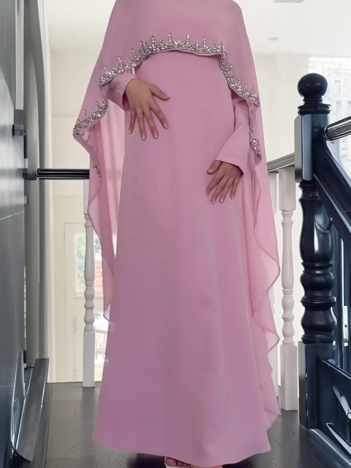Luxury Beaded Cape Maxi Dress