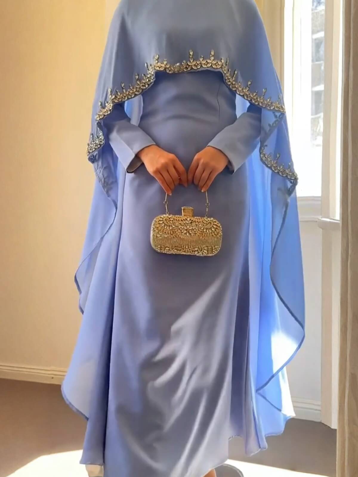 Luxury Beaded Cape Maxi Dress