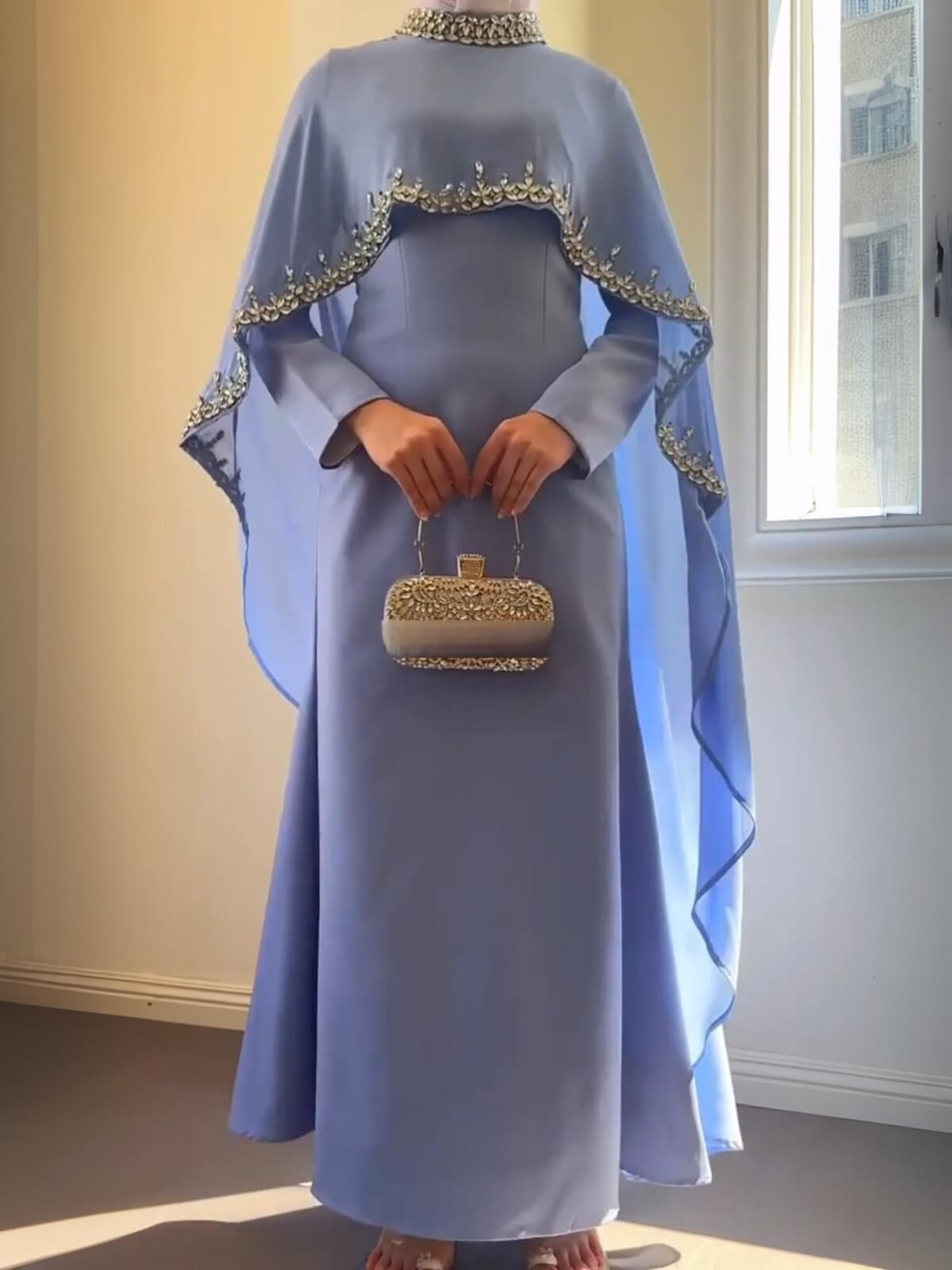 Luxury Beaded Cape Maxi Dress