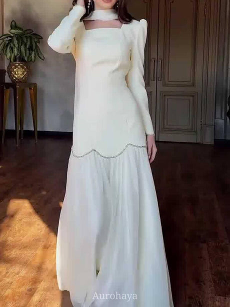 Aurohaya Square-Neck Scarf Included Mermaid Maxi Dress