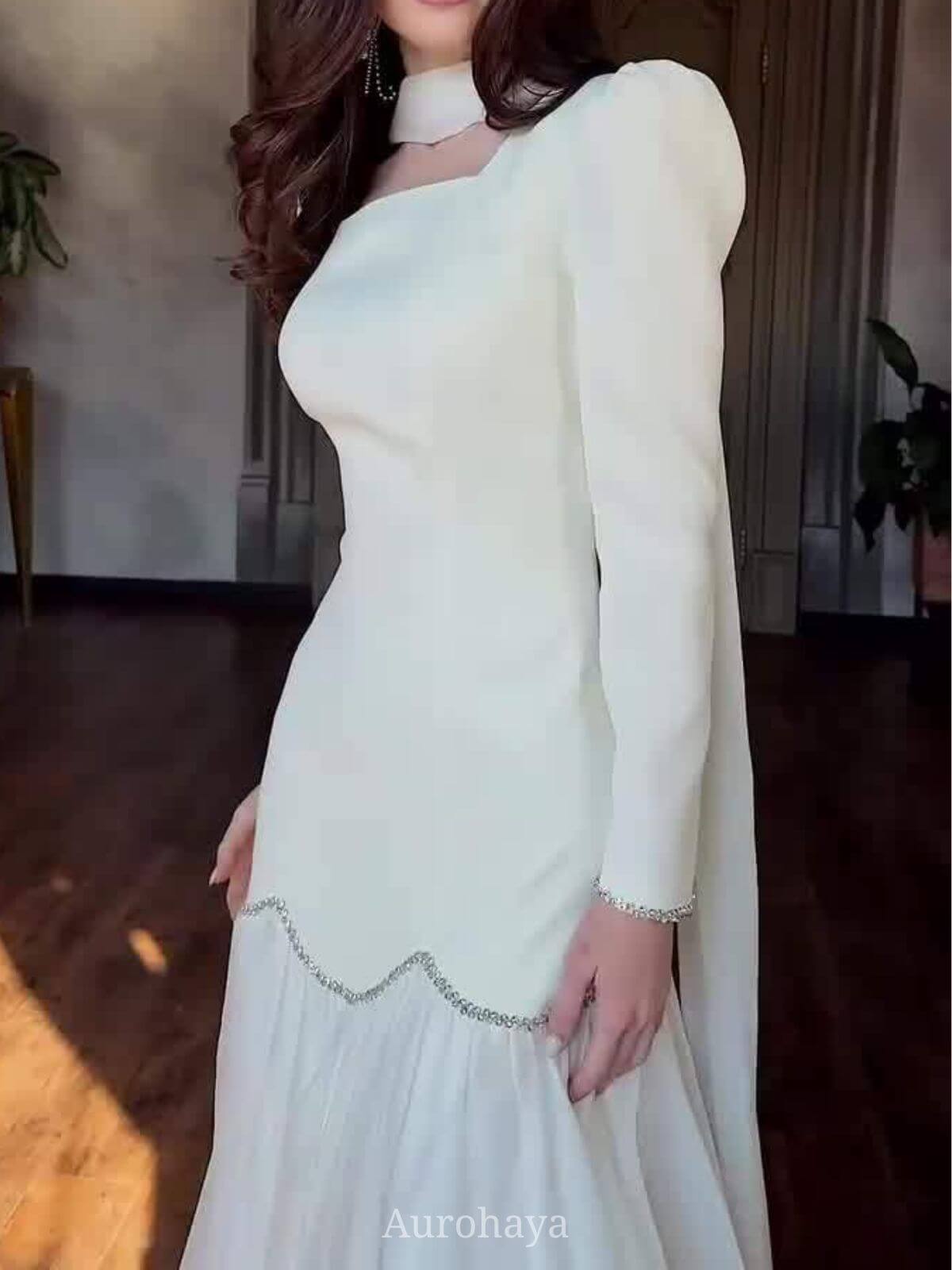 Square-Neck Scarf Included Mermaid Maxi Dress
