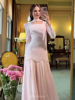 Aurohaya Square-Neck Scarf Included Mermaid Maxi Dress Pink