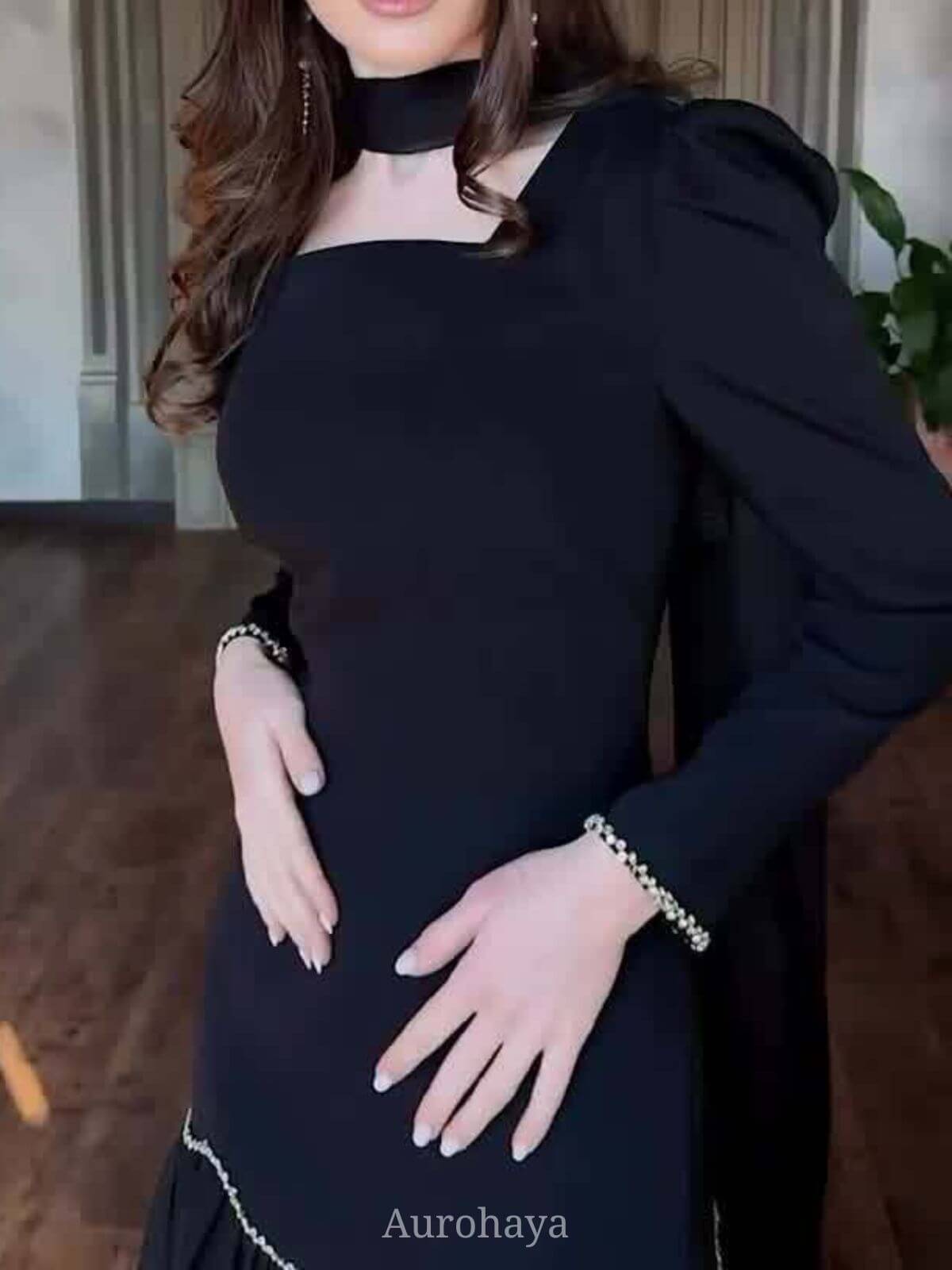 Square-Neck Scarf Included Mermaid Maxi Dress
