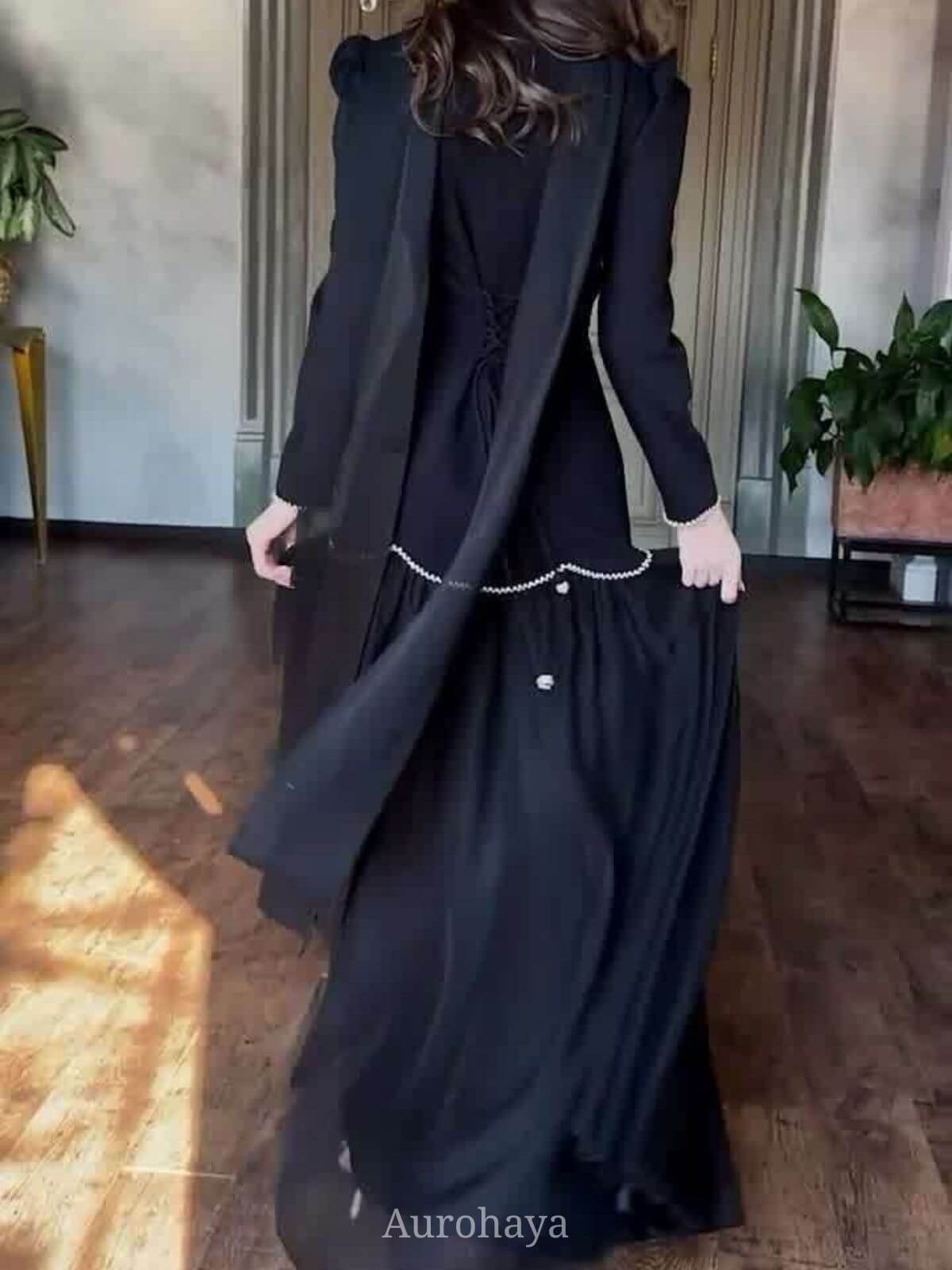 Square-Neck Scarf Included Mermaid Maxi Dress