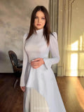 High Neck Long Sleeve Pleated Maxi Dress