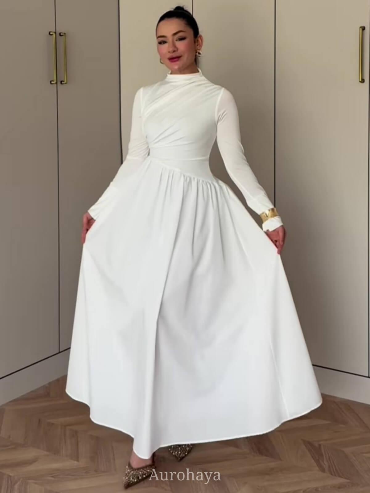 Aurohaya Round Neck Long Sleeve Twisted Bodice Maxi Dress