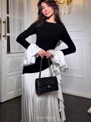 Aurohaya Round Neck Long Bell Sleeve Maxi Dress