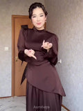 Solid Color Long Sleeve Tie-Waist Midi Dress