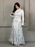 Round Neck Long Sleeve Floral Maxi Dress