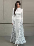 Round Neck Long Sleeve Floral Maxi Dress