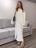 Cozy Knit Crew Neck Long Sleeve Loose Fit Dress