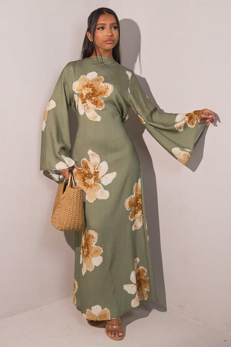 Aurohaya Modest Floral Maxi Dress – Solena Green