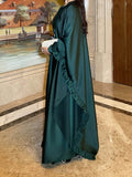 Satin Butterfly Open Abaya With Inner Dress 2-Piece Set