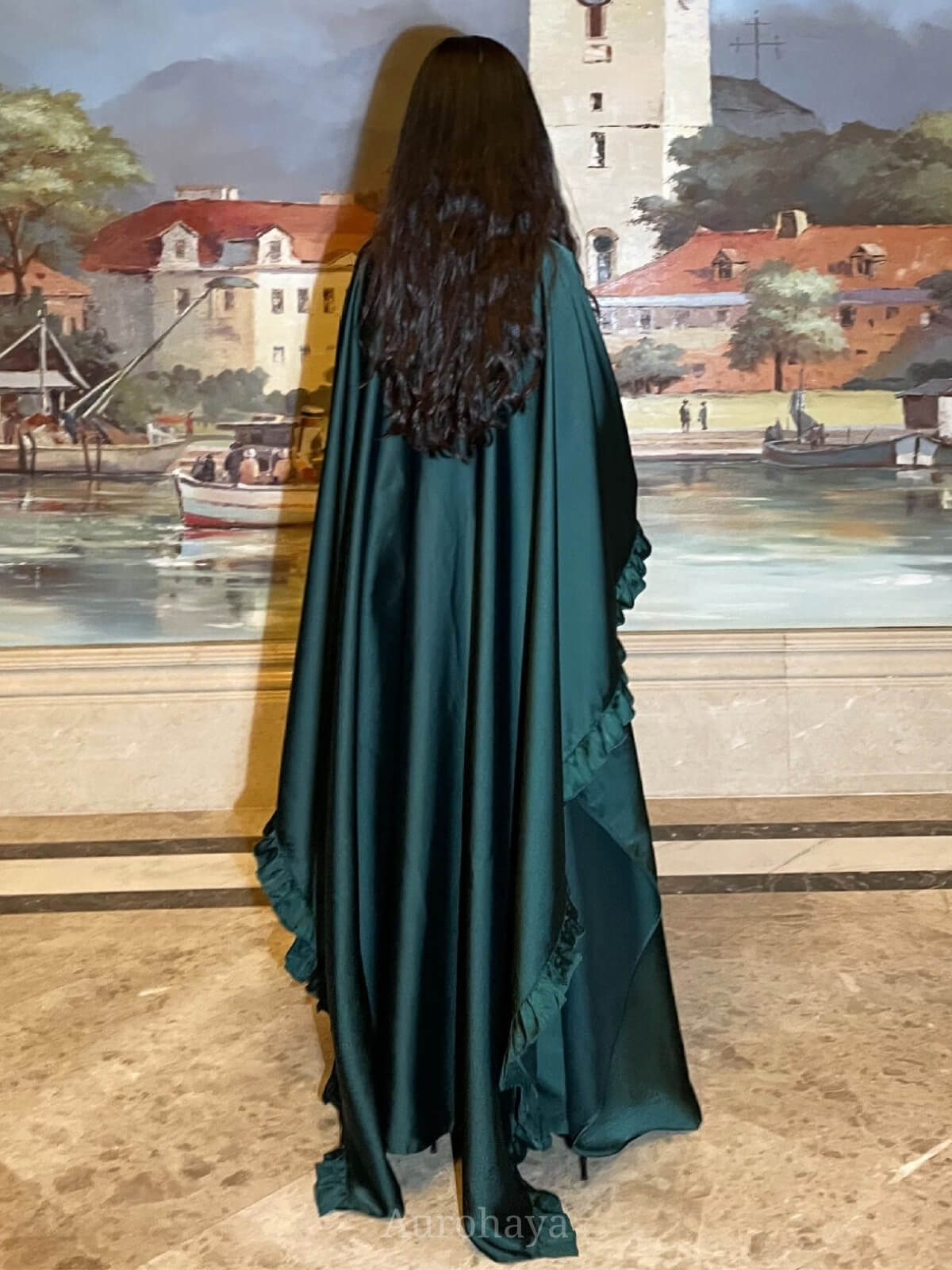 Satin Butterfly Open Abaya With Inner Dress 2-Piece Set