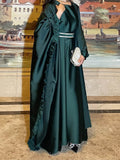 Satin Butterfly Open Abaya With Inner Dress 2-Piece Set