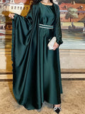Satin Butterfly Open Abaya With Inner Dress 2-Piece Set