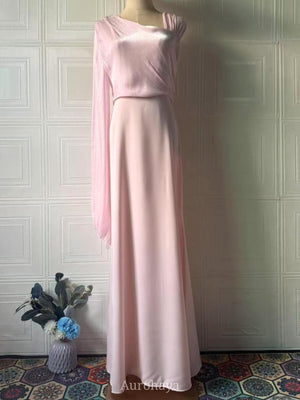 Aurohaya One-Shoulder Long-Sleeve Slim-Fit Maxi Dress