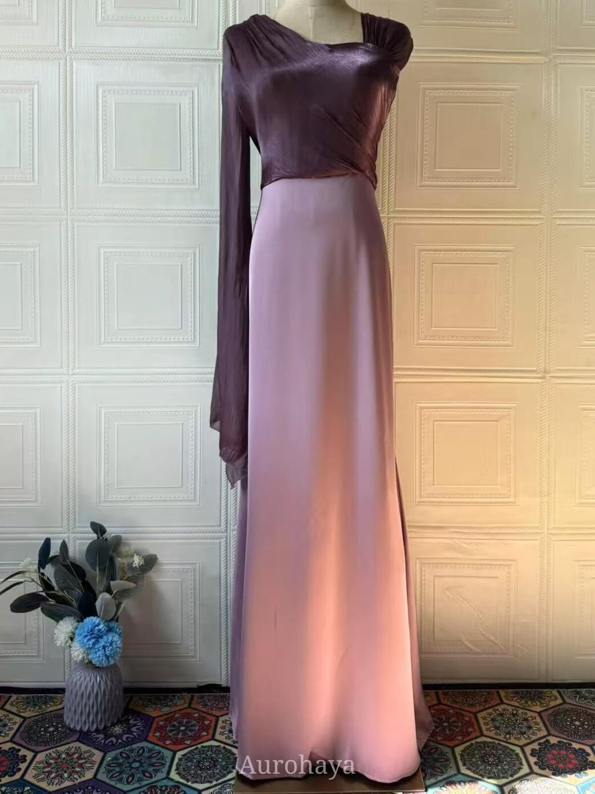 One-Shoulder Long-Sleeve Slim-Fit Maxi Dress