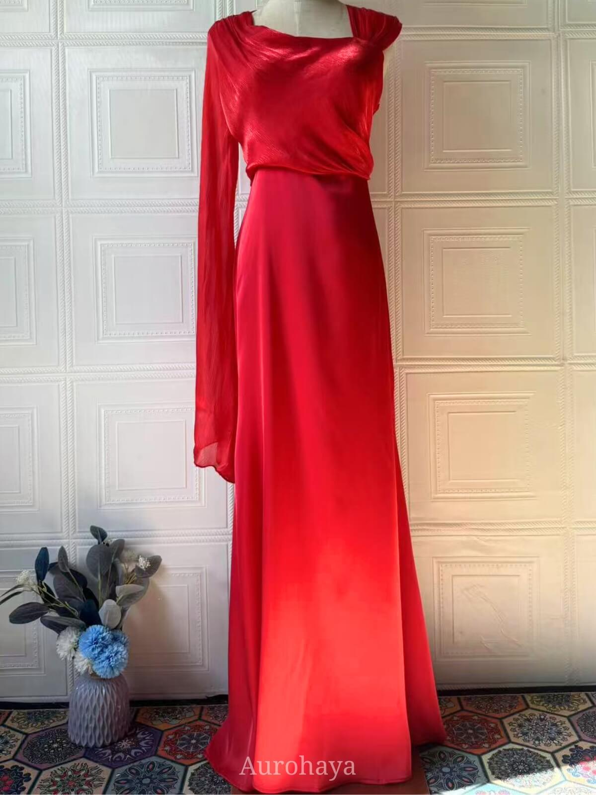 One-Shoulder Long-Sleeve Slim-Fit Maxi Dress