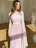 One-Shoulder Long-Sleeve Slim-Fit Maxi Dress