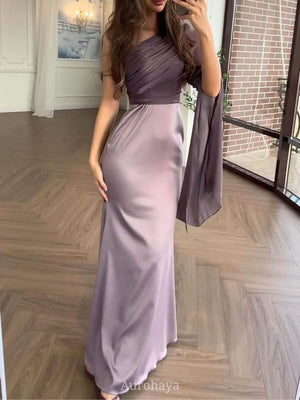 Aurohaya One-Shoulder Long-Sleeve Slim-Fit Maxi Dress Light brown