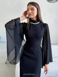 Pearl Neck Long Bell Sleeves Slim-Fit Maxi Dress