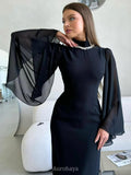 Pearl Neck Long Bell Sleeves Slim-Fit Maxi Dress