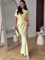 Aurohaya Satin Lace-Up Slit-Back Top & Flare Maxi Skirt Set Yellow