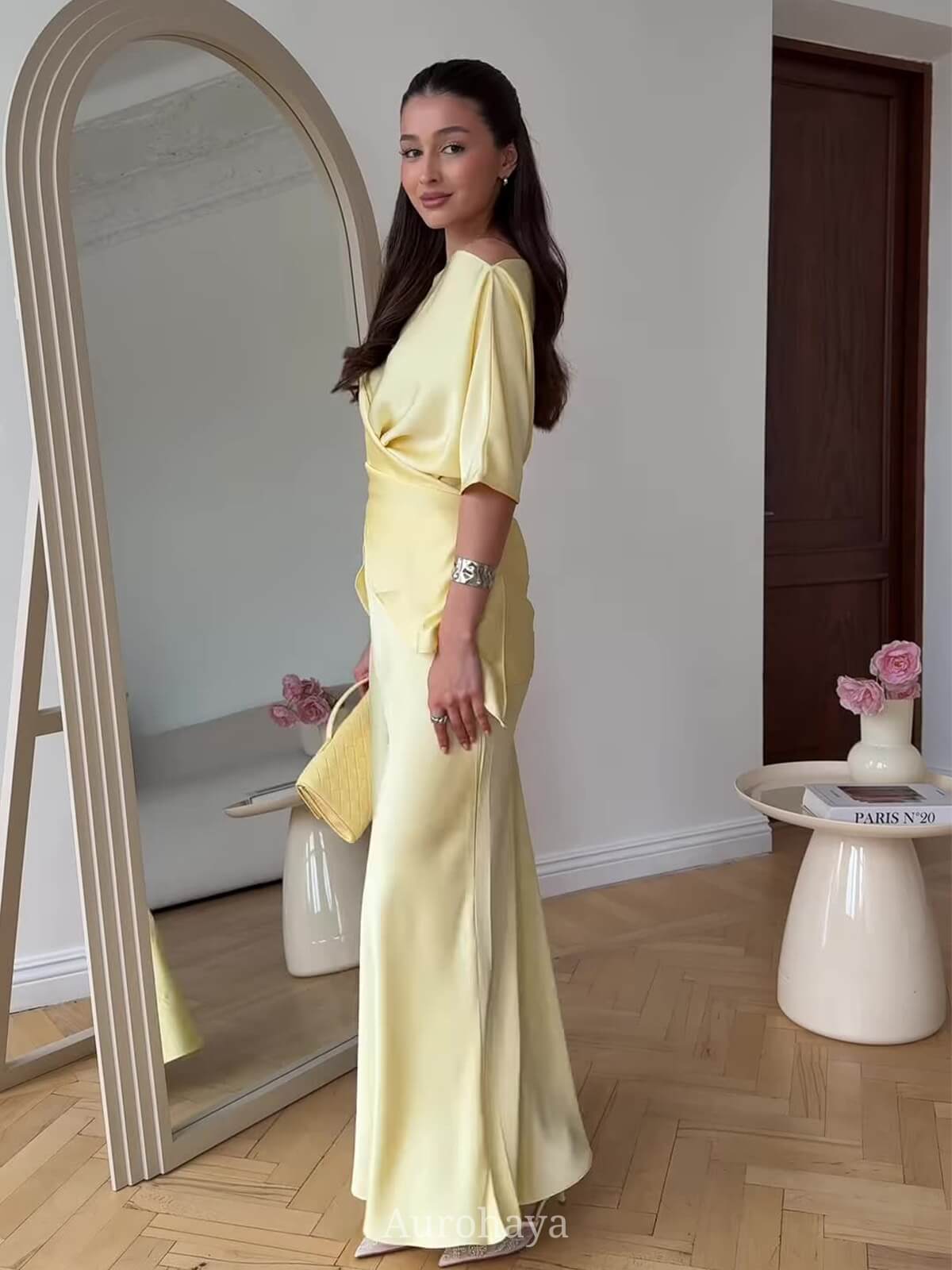 Satin Lace-Up Slit-Back Top & Flare Maxi Skirt Set